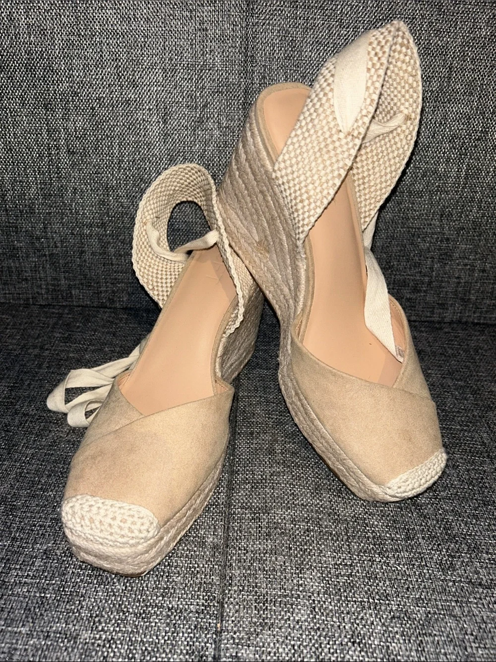 NEW - LOFT Neutral Tie-Ankle Espadrille Wedges